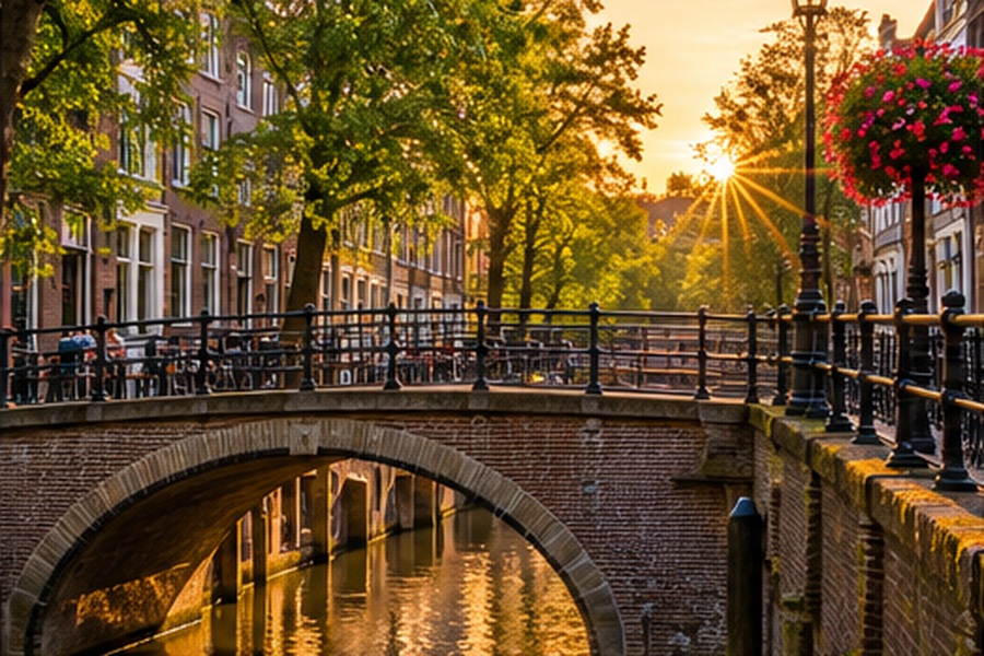 Sfeervolle Utrechse grachten bij zonsondergang een prachtige omgeving voor een bedrijfsfeest op een boot